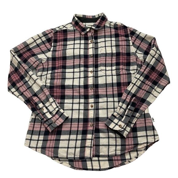 The North Face‎ Flannel Shirt Women's Medium Pink Black & White Button Front - Picture 1 of 9